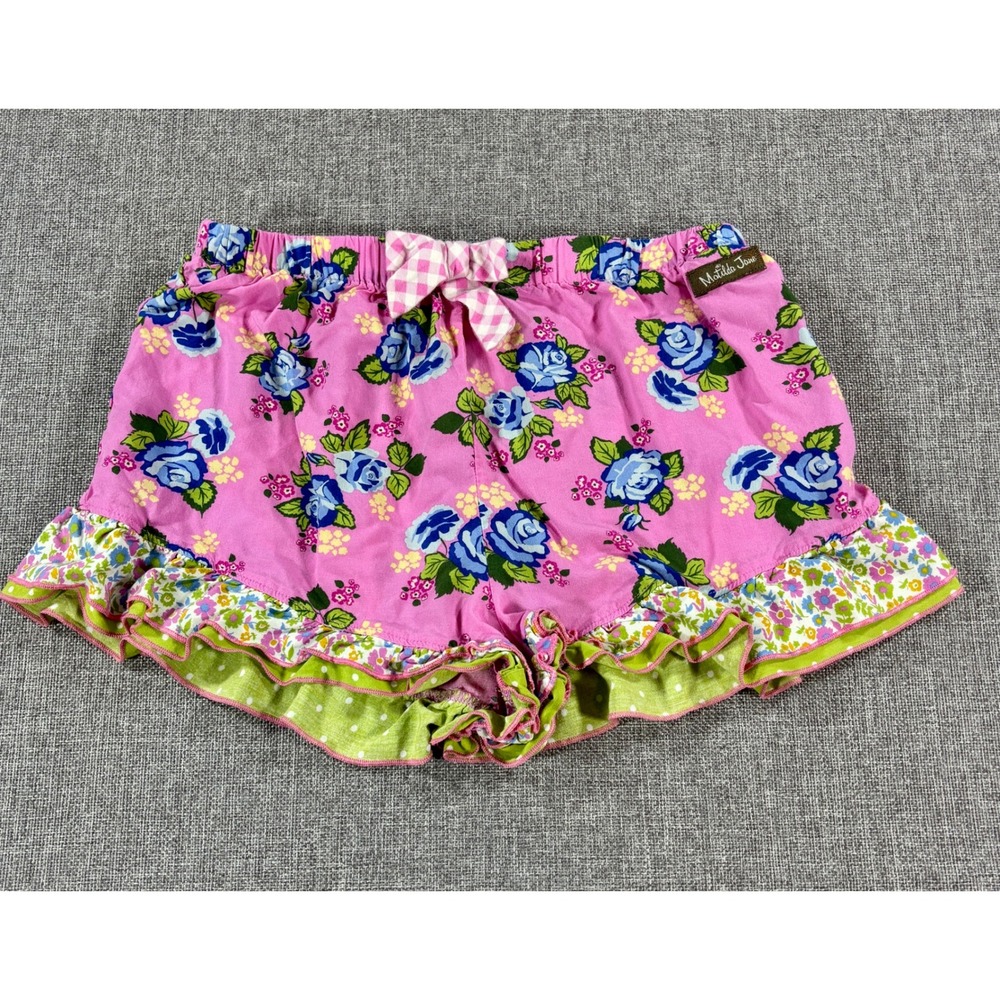 Matilda Jane Shorts Floral Ruffle Pink Blue Rose Gingham Rayon Boutique Girls 12